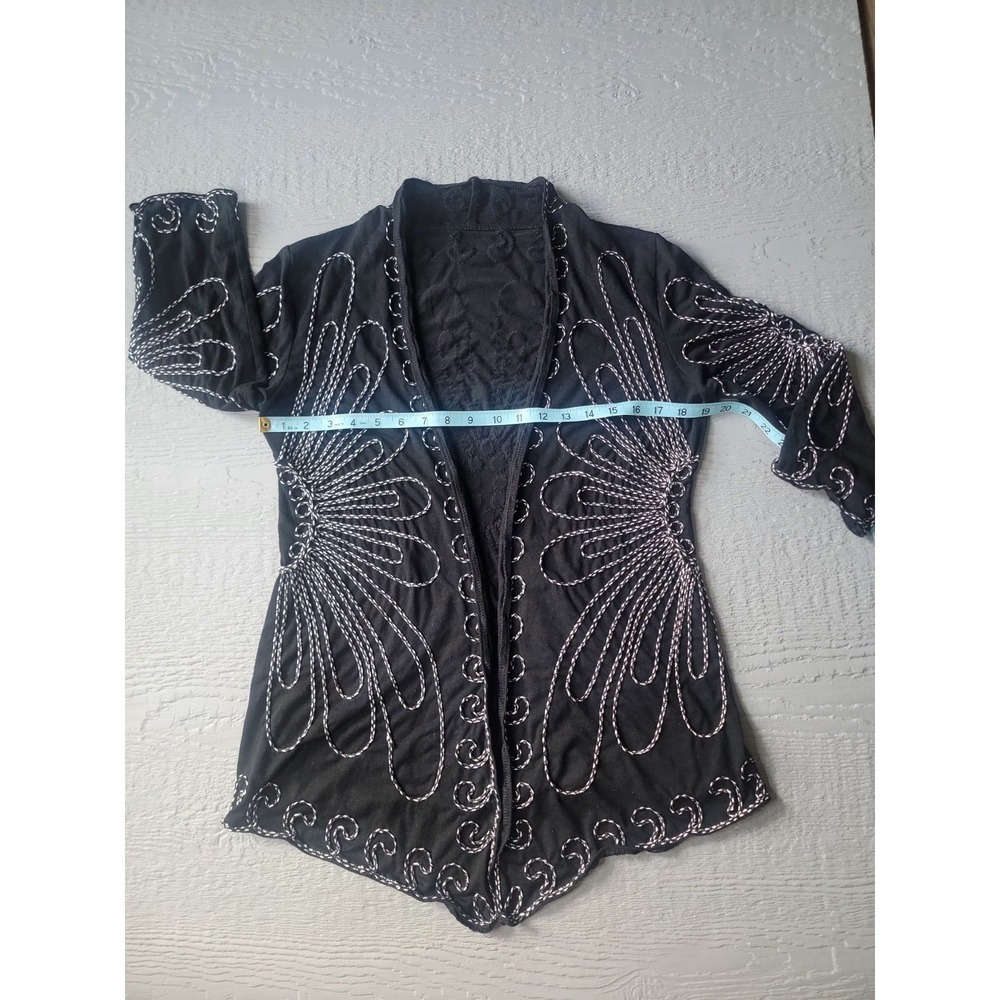 ♡Lauren Michelle Womens Size Med Black/ White Embroidered  Floral swing coatA38